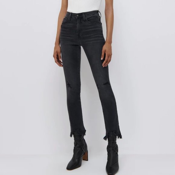 NWT $260 JONATHAN SIMKHAI RIVER STRAIGHT LEG DENIM HIGH RISE DARK STRETCH 25